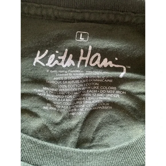 Keith Haring Mens Large Green Cotton Tee 3D Graphic - Picture 4 of 4